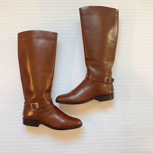 Etienne Aigner Sz 8M Knee high Riding Boots Chestnut Brown  Leather Gold Buckle